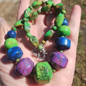 Jay King DTR mine finds multi Turquoise Statement necklace 925 Sterling Silver,